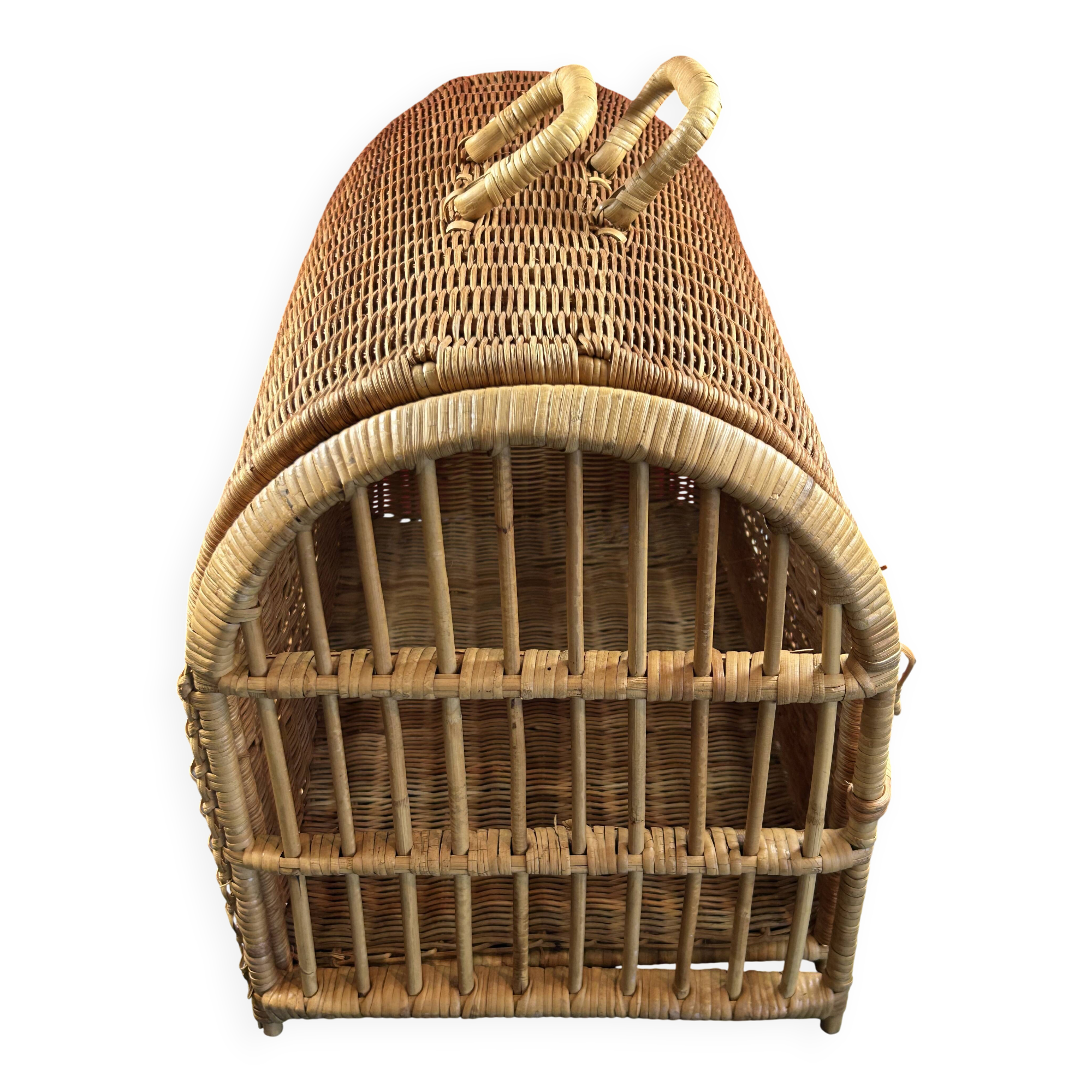 Panier cage osier/rotin de transport voyage pour chat, animaux