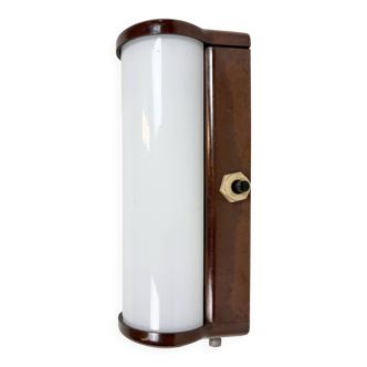 Industrial Brown Bakelite Wall Light with Milk Glass, 1950s