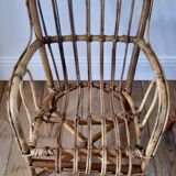 Pair of children's armchairs in rattan / bamboo honey color 60s