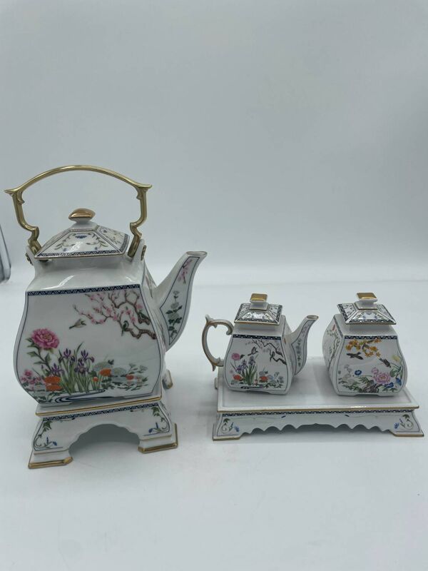 Franklin Mint théière, sucrier et petit pot de crème, porcelaine 1986