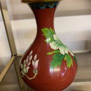 CLOISONNE VASE WITH LOTUS FLOWERS DECOR IN BURGUNDY TONES