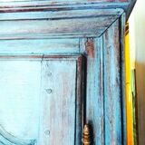 End 18th century wardrobe provençale all solid oak patinated blue by artisan cabinetmaker