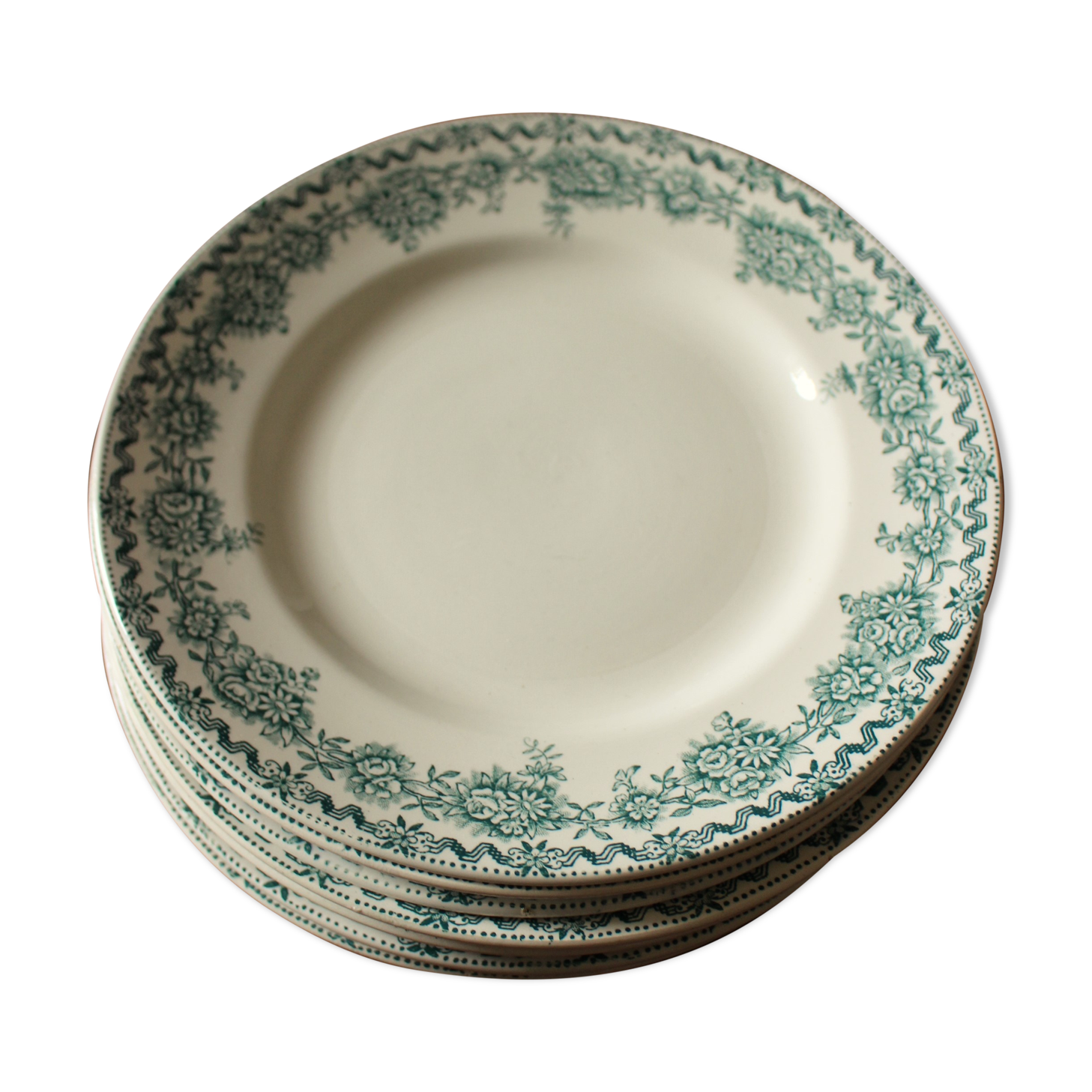 Lot 8 flat plates Terre de Fert vert Fleurs Argenton Saint Amand