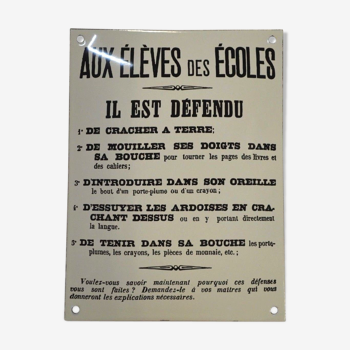 Plaque émaillée "aux élèves des écoles "