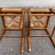 2 square stools made of carved solid wood with rush seats from the 1970s.