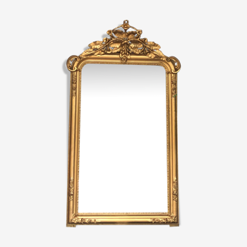 Miroir ancien à fronton 167,5cm/91cm, glace au mercure et piquée