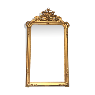 Miroir ancien à fronton 167,5cm/91cm, glace au mercure et piquée