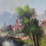 Painting HST "Landscape with the animated river" signed P. Belmont (to be restored) XIX°