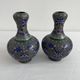 Vintage, pair of vases, Chinese, cloisonné metal, enameled, polychrome floral decor, golden hoop