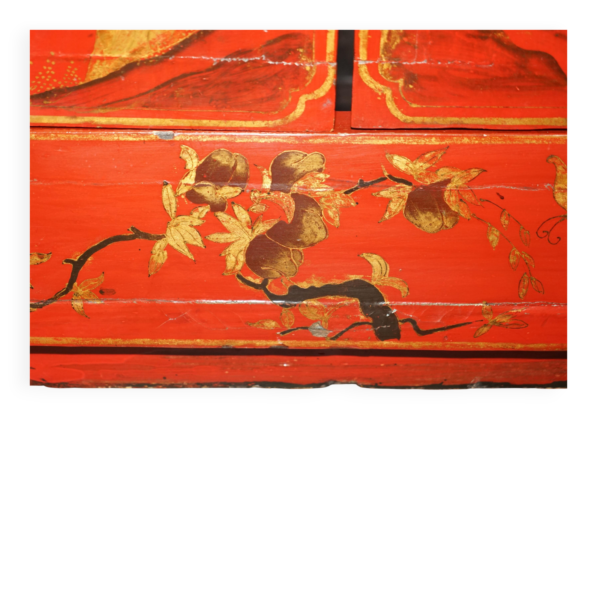 Antique Chinese hand-lacquered side table, large sideboard.