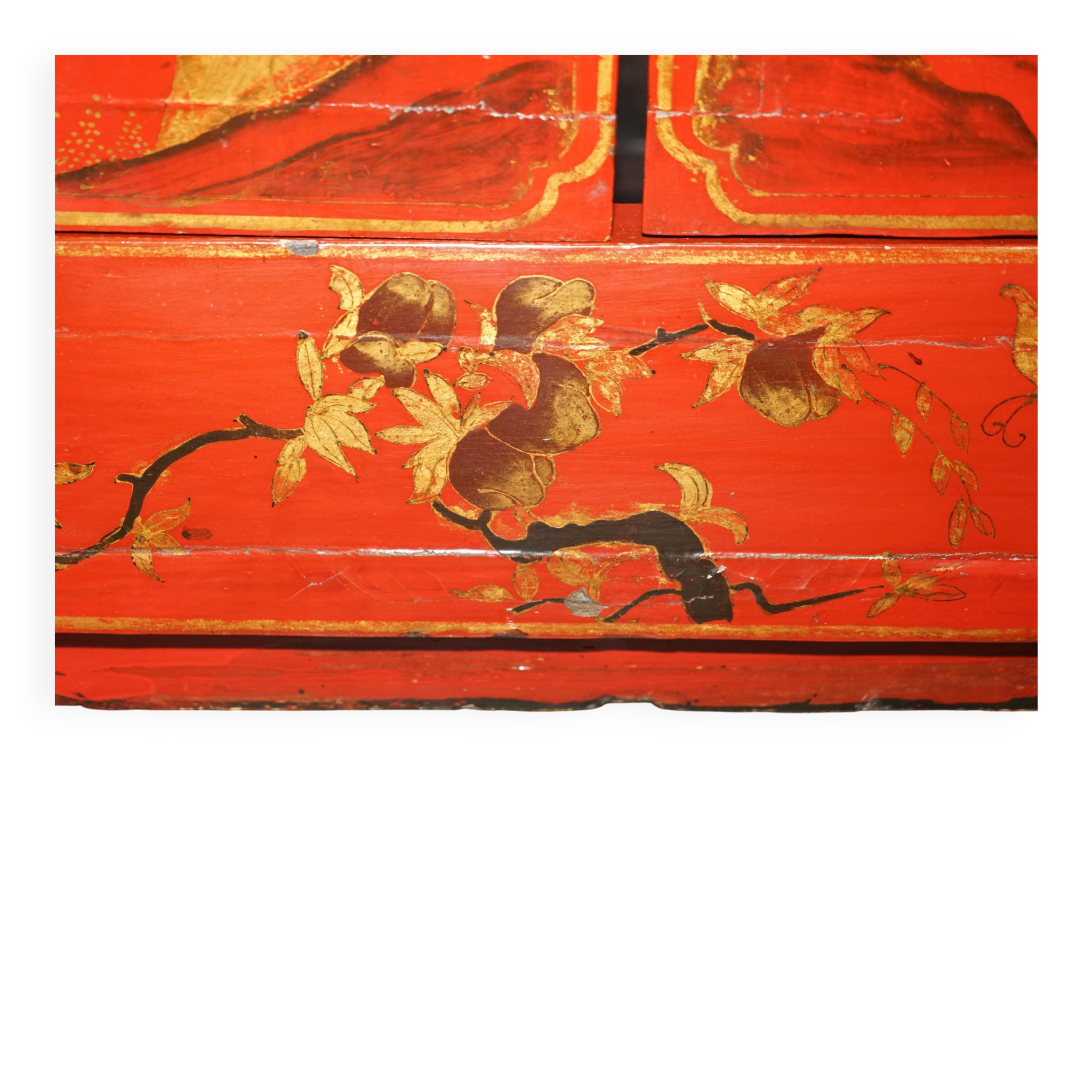 Armoirechinoise antique laquée à la main, grande armoire latérale