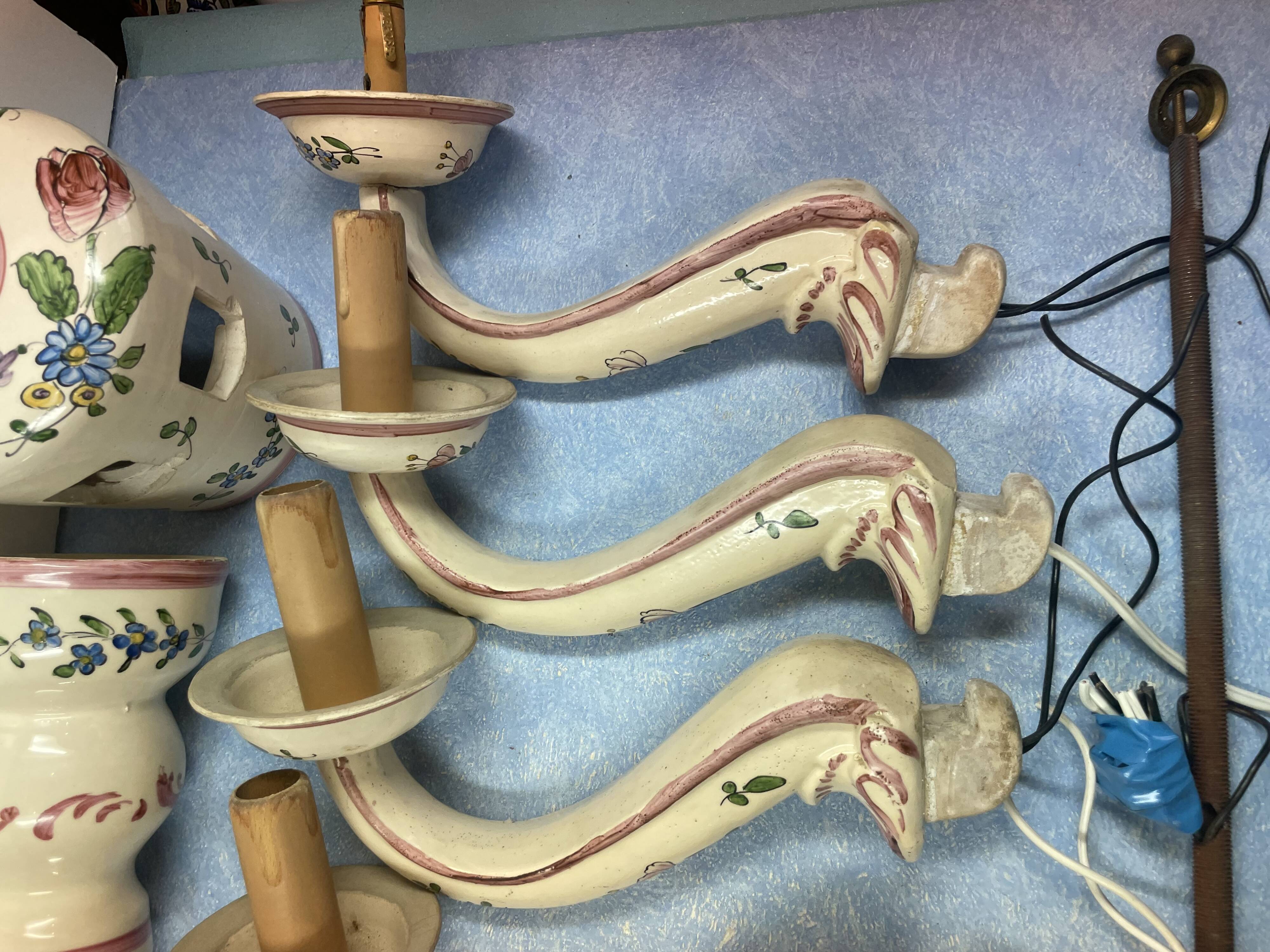 Antique chandelier in eastern faience, to be re-electrified, sold dismantled circa 1930