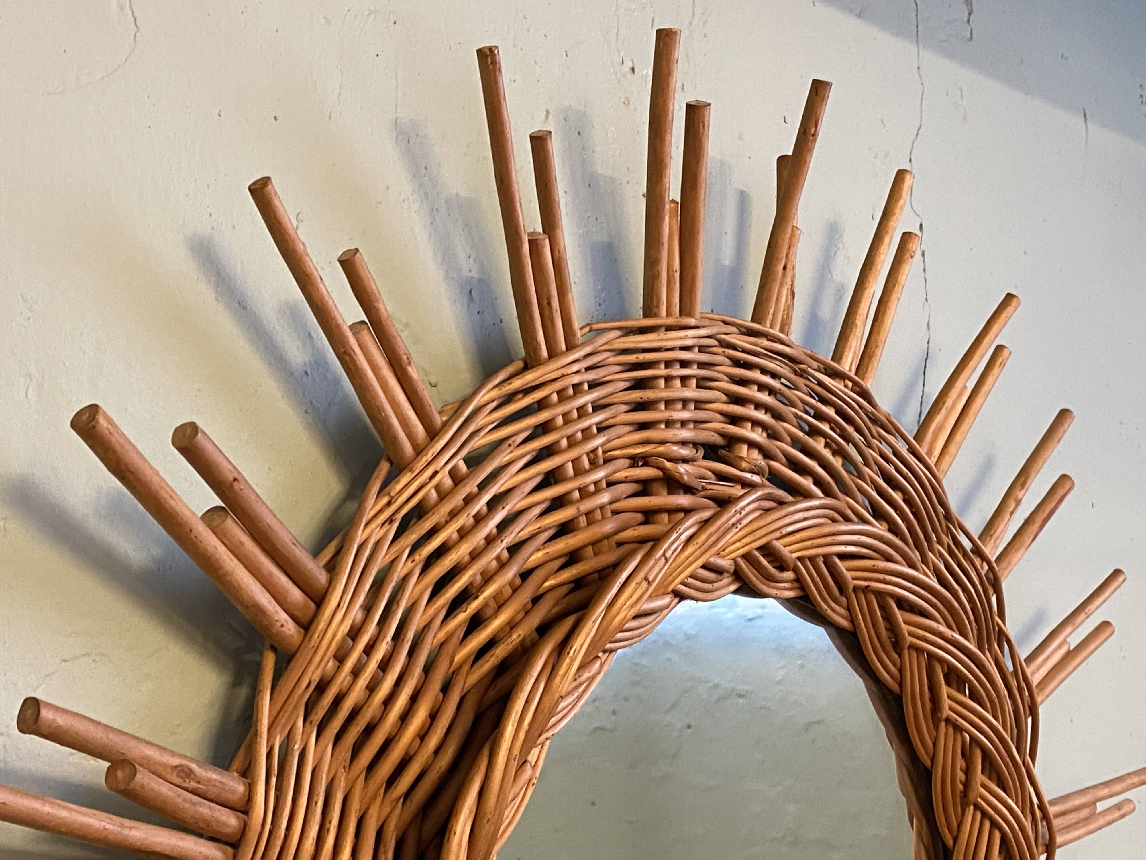 Large vintage mirror in rattan 60s bamboo wicker