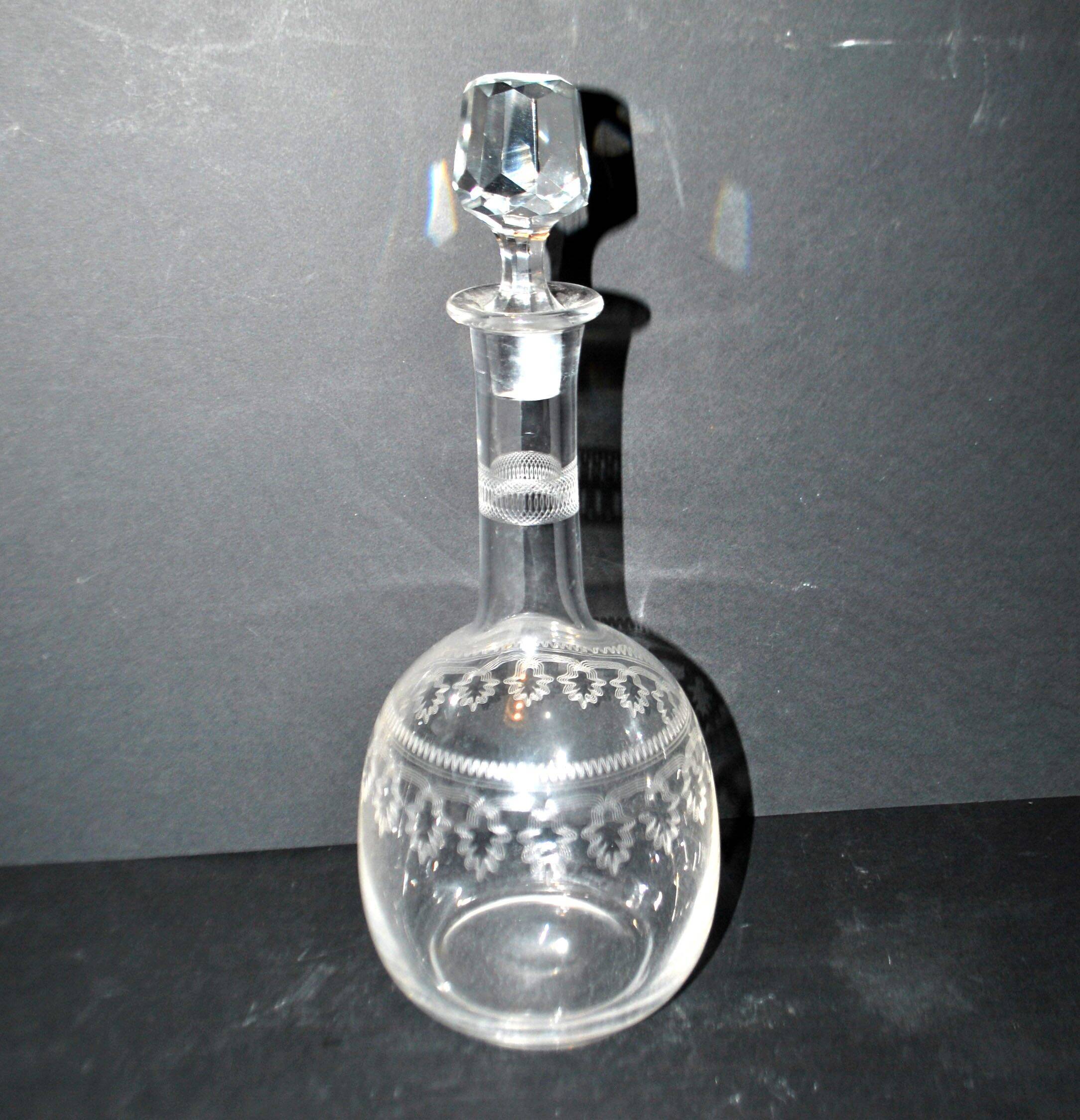 Antique carafe with guilloché spiral decoration – pantograph chemical engraving, circa 1900
