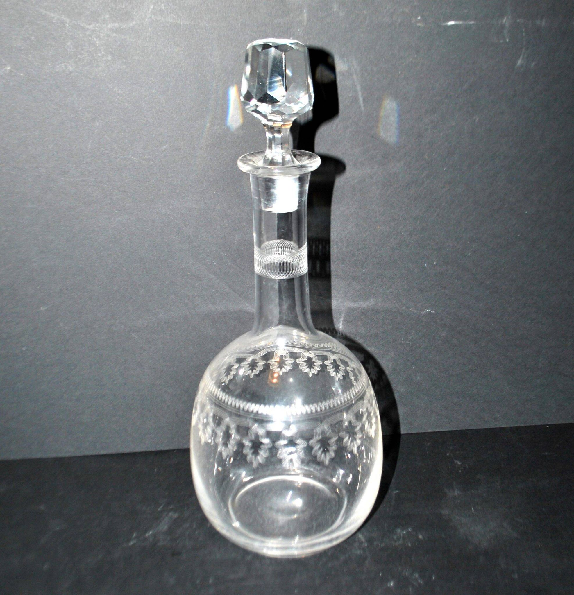 Antique carafe with guilloché spiral decoration – pantograph chemical engraving, circa 1900