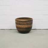 vintage ceramic brown brutalist flower pot large