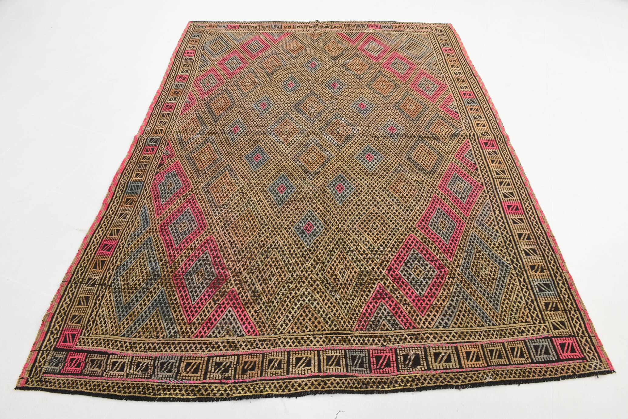 6x8 Mustard & Yellow Vintage Kilim Rug, 184x245Cm