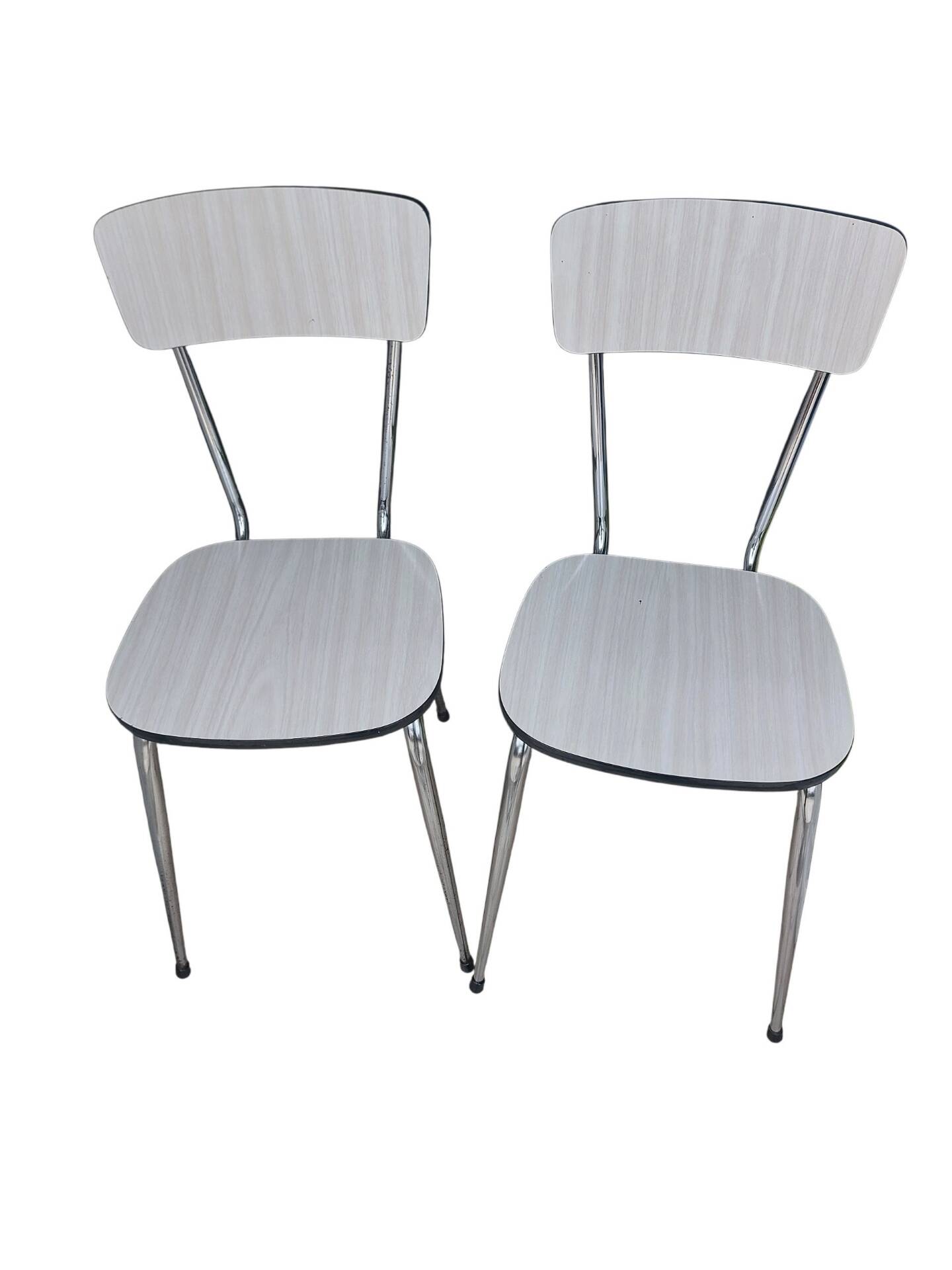 Pair of vintage chairs in light Formica and chrome metal – 1960s