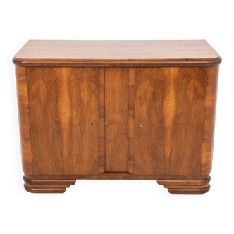 Commode en noyer de style Art Déco, Pologne, années 1950.