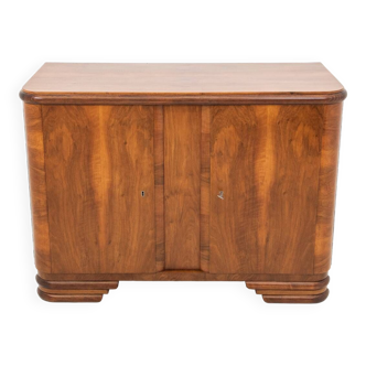 Art Deco style walnut chest of drawers, Poland, 1950s.