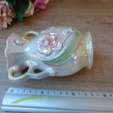 Iridescent ceramic vase floral decoration with double handles made in brazil
