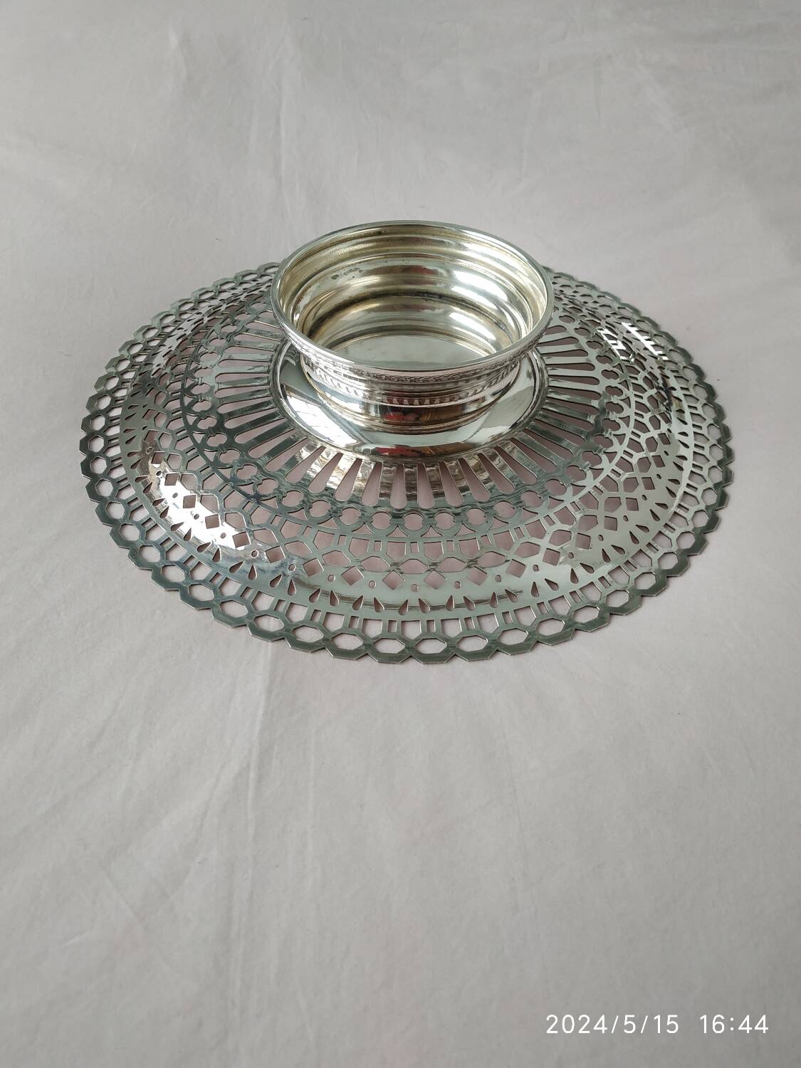 Silver metal pedestal dish