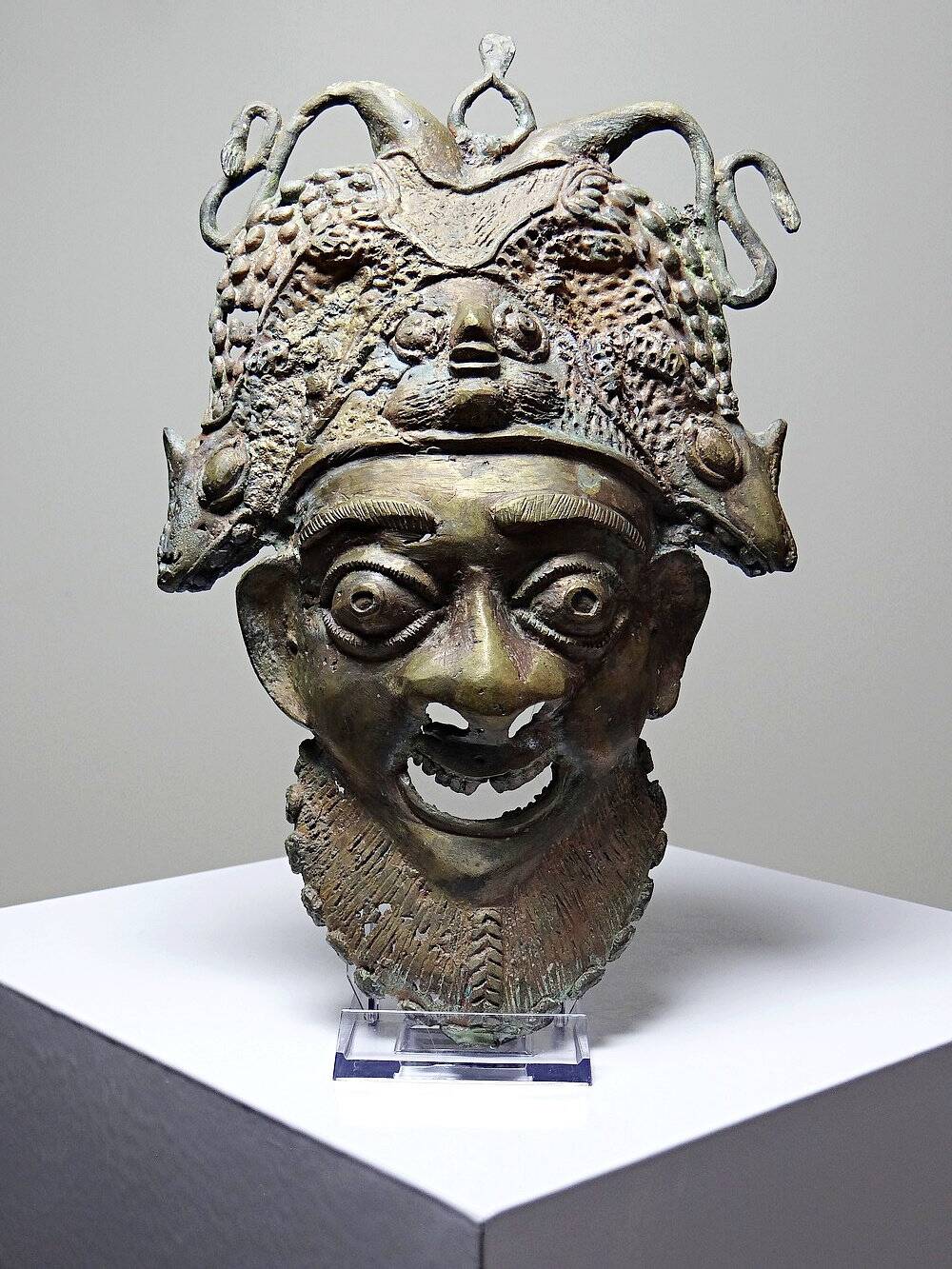 Vintage bronze African mask Bamoun, Cameroon