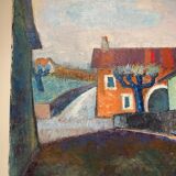 Old painting, urban landscape, signed and dated 80