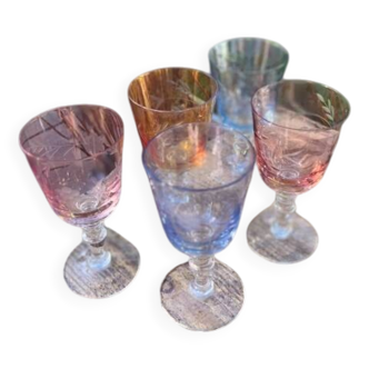Set of 5 vintage Saint Louis liqueur glasses / antique tableware