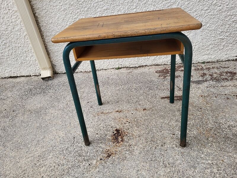 Pair of desks desks school 1960 in metal and oak