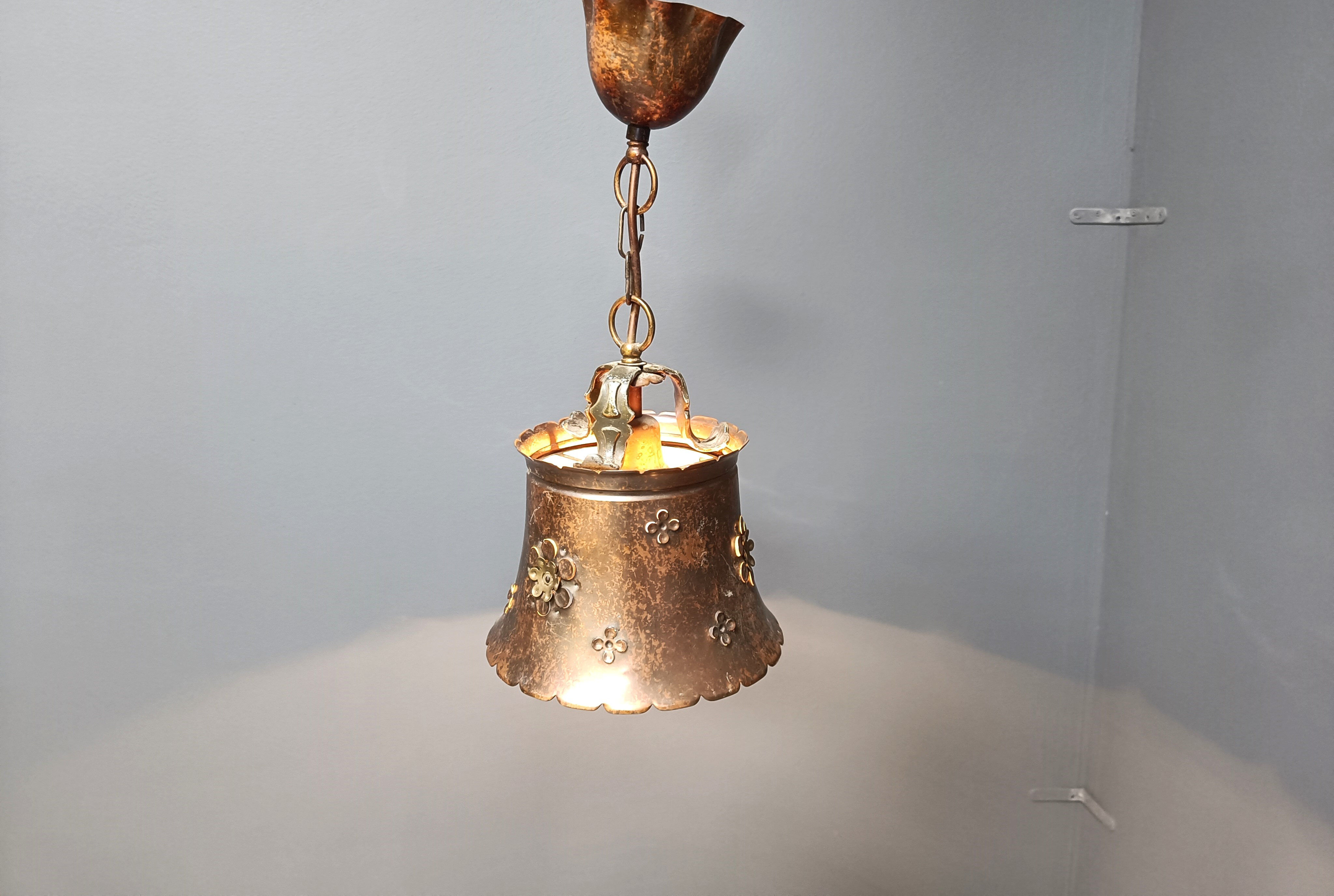 Brutalist copper pendant light, 1970s