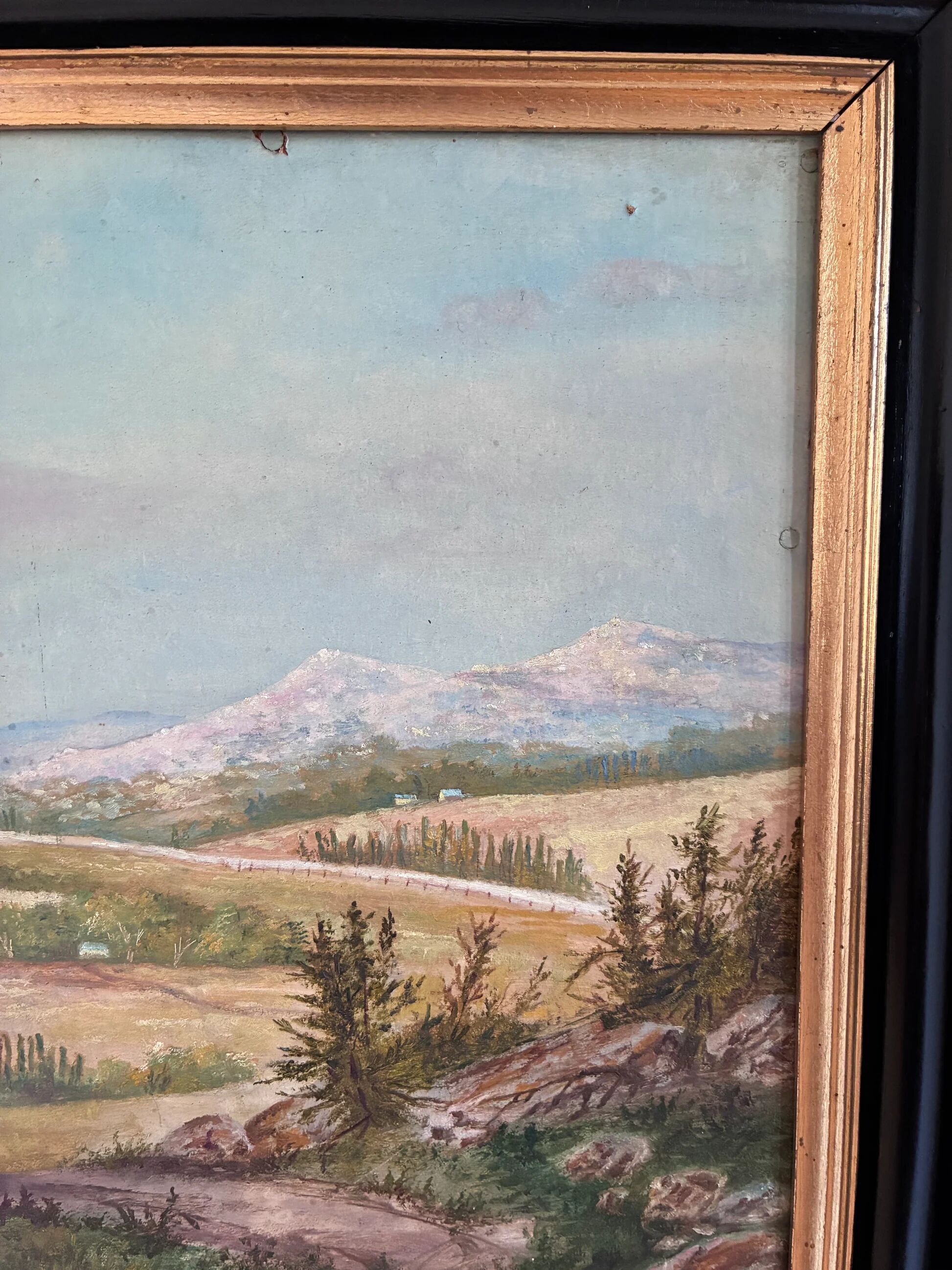 Vintage original landscape oil painting: Countryside nature wall art