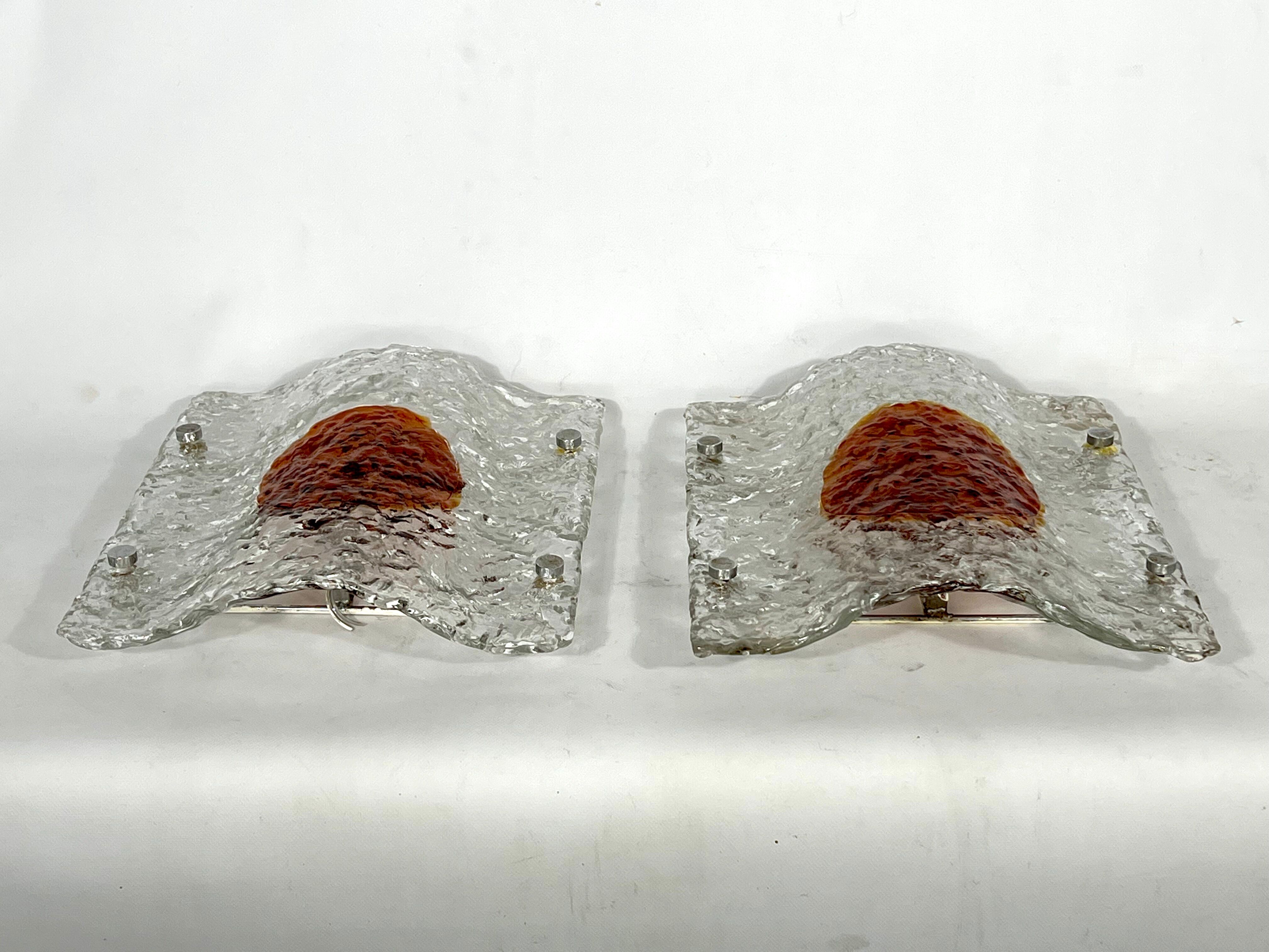 Mazzega, Mid-Century Modern Large Murano glass sconces. Set of two