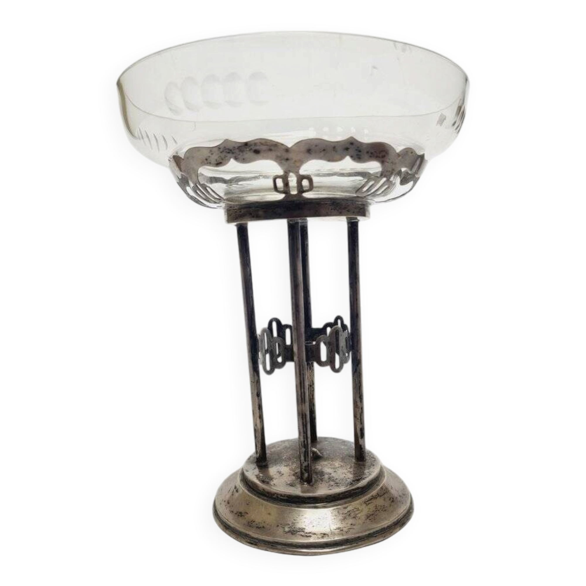 Art Deco Polish silver crystal bowl on stand, 1930s