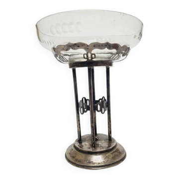 Art Deco Polish silver crystal bowl on stand, 1930s
