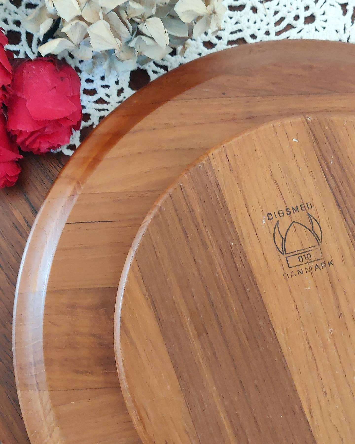 Old Scandinavian teak turntable aperitif tray