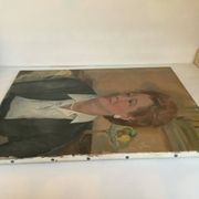 Large portrait painting of a woman, oil on canvas, signed.
