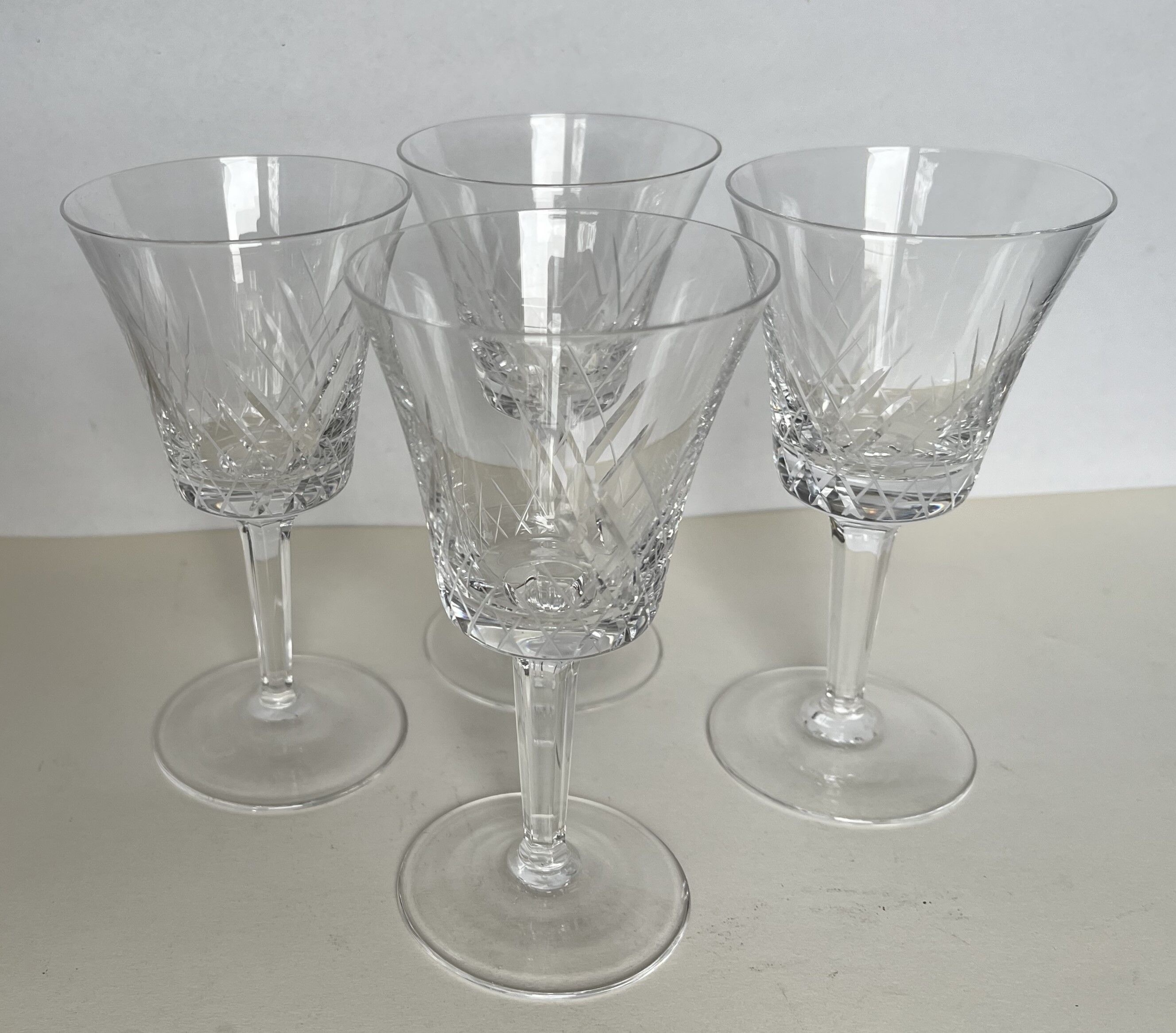 4 carved crystal wine glasses