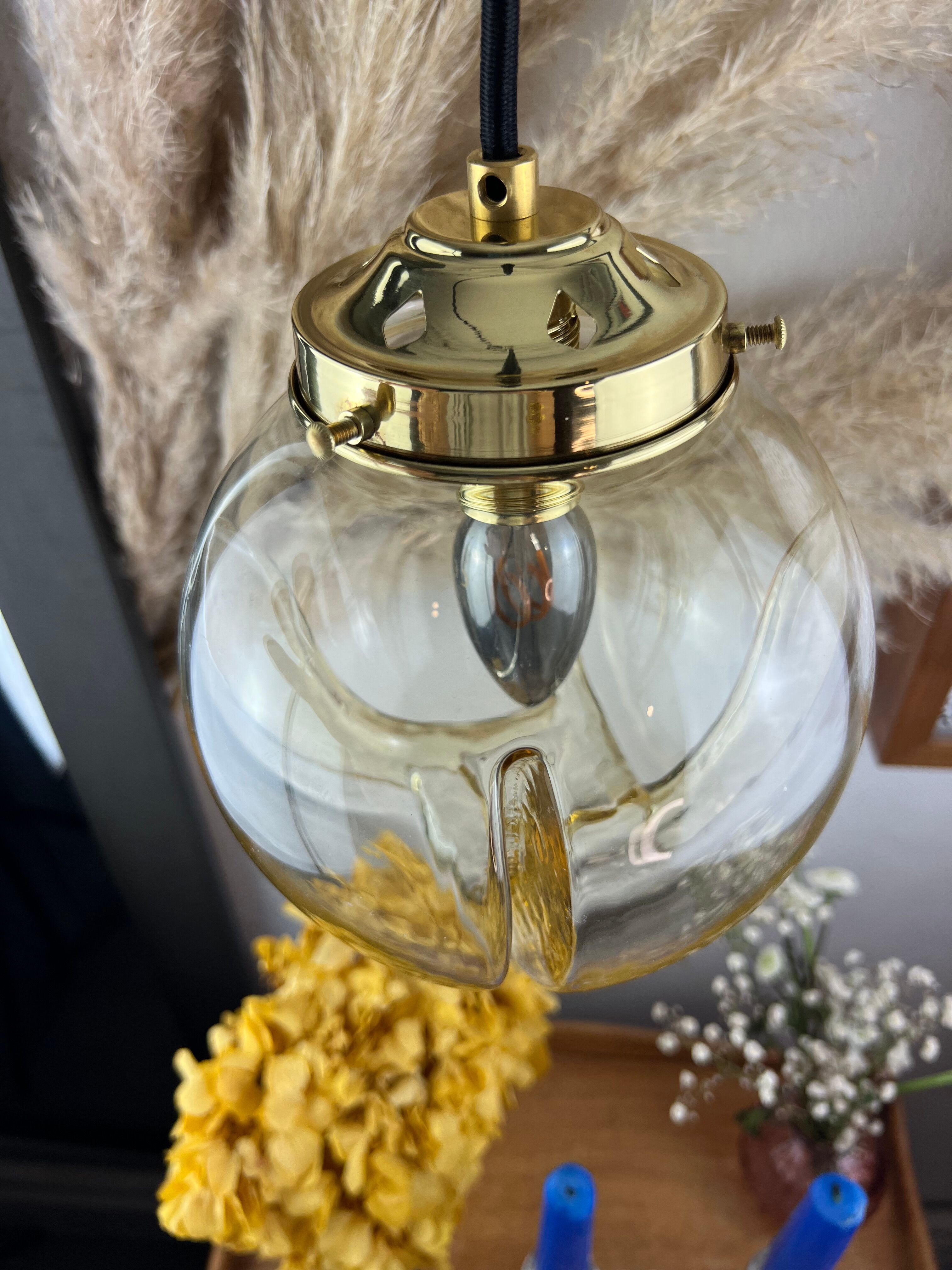 Lamp walking/suspension lamp large globe vintage molded glassware Murano smoked yellow