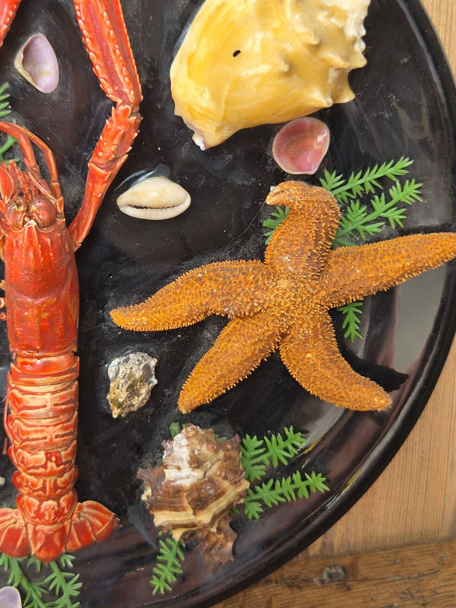 Unusual vintage wall plate seafood curiosity cabinet