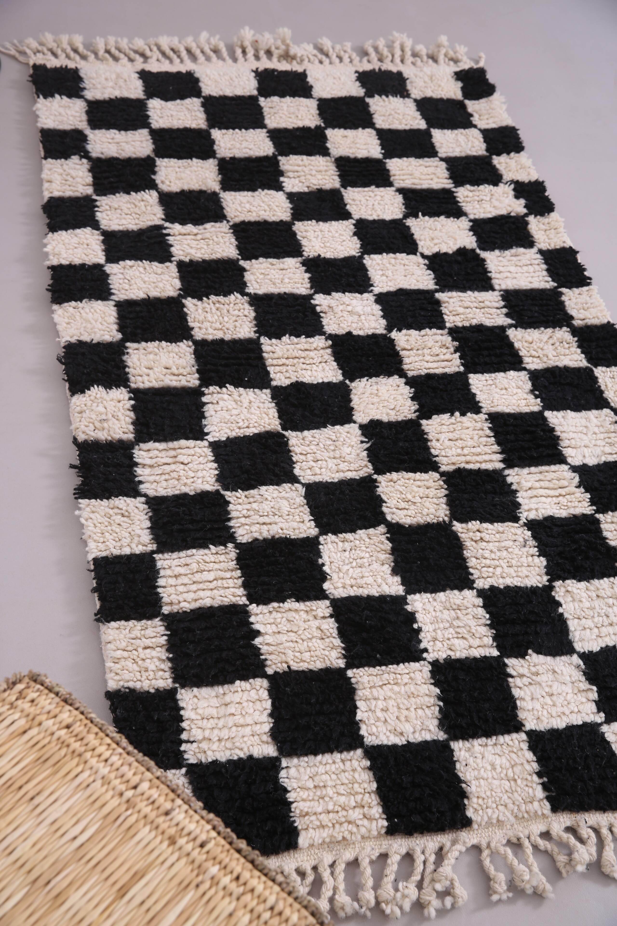 Moroccan Handmade Beni Ourain Rug 95 x 177 cm - Checkered Berber Runner rug