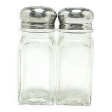 Salt shaker set, modernism, transparent glass, Poland, 1970s.