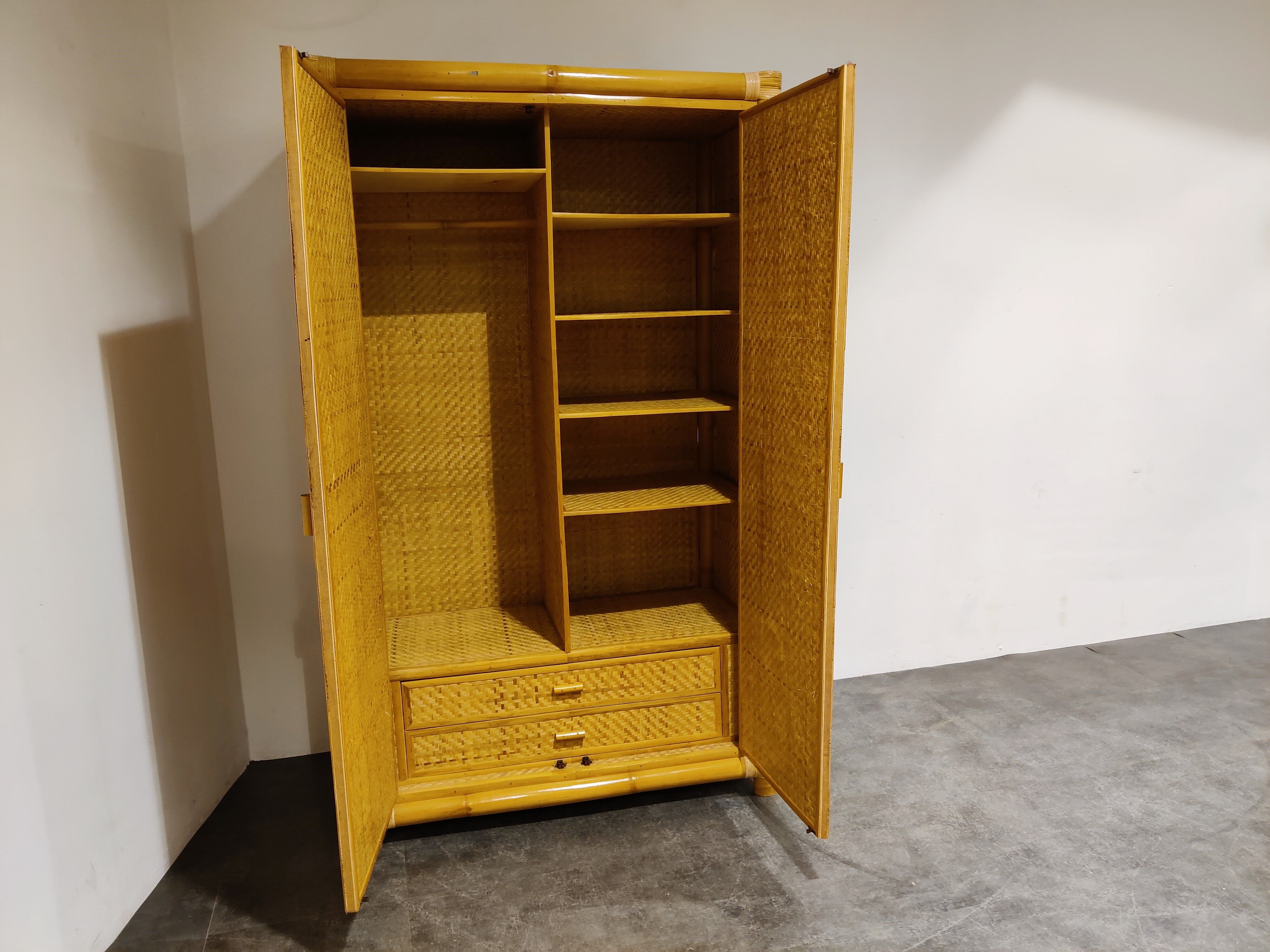 Rattan and bamboo wardrobe, 1960s