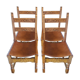 Lot de 4 chaises anciennes en bois et cuir