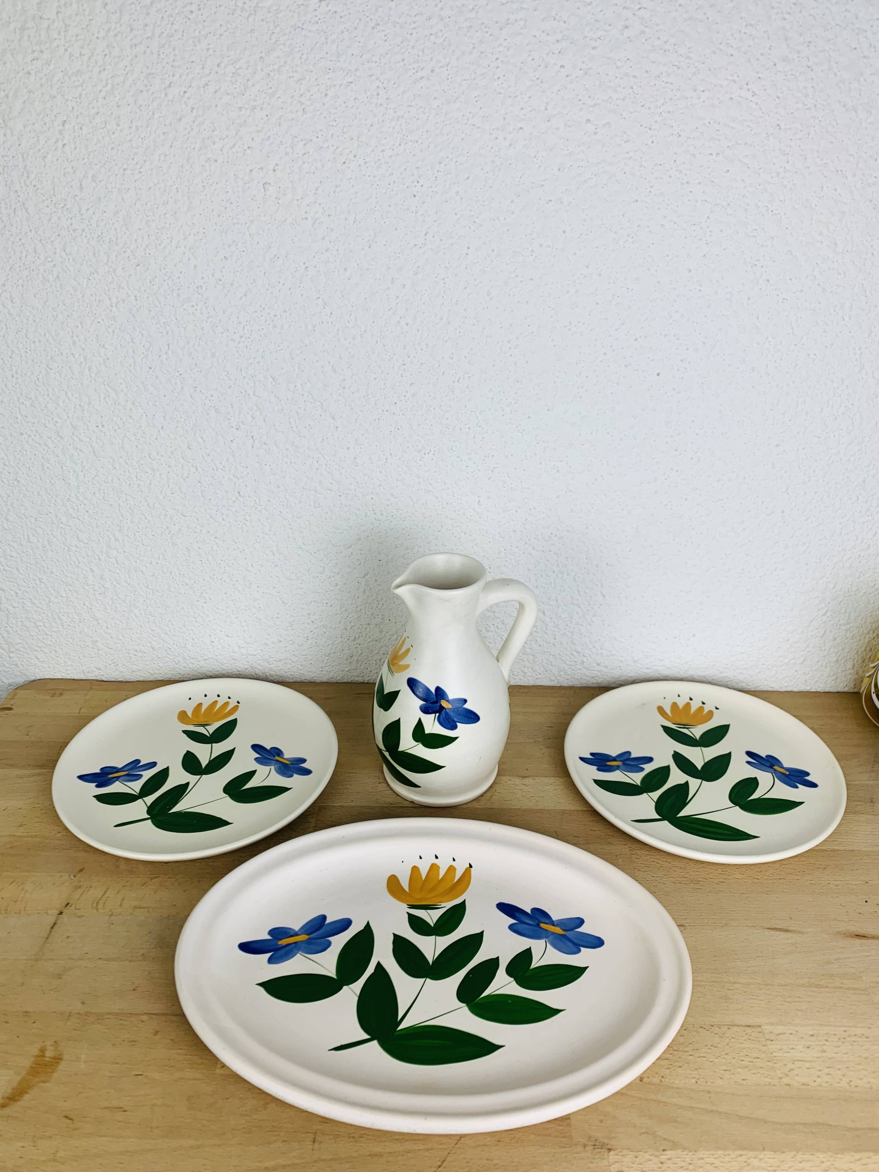 3 vintage ceramic dishes and pitcher from the 50s Poteries du Marais