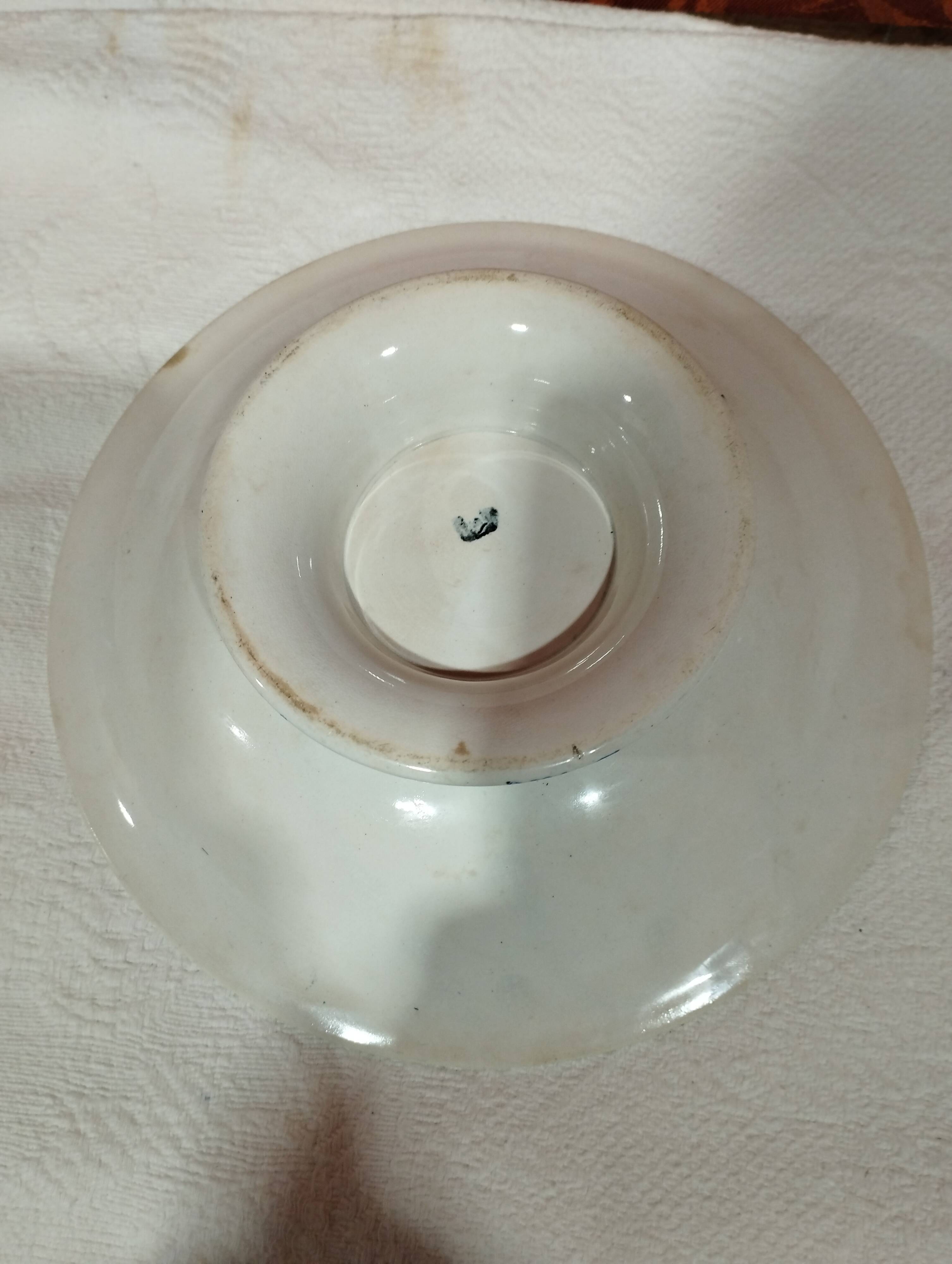 old earthenware fruit bowl - blue floral decoration