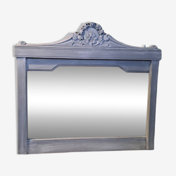 Rectangular mirror to place on patinated gray painted wooden furniture