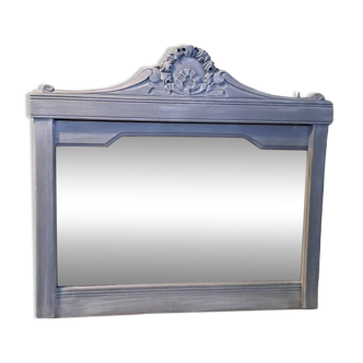 Rectangular mirror to place on patinated gray painted wooden furniture