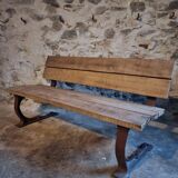 Vintage garden bench – oak and cast iron – from the 1960s
