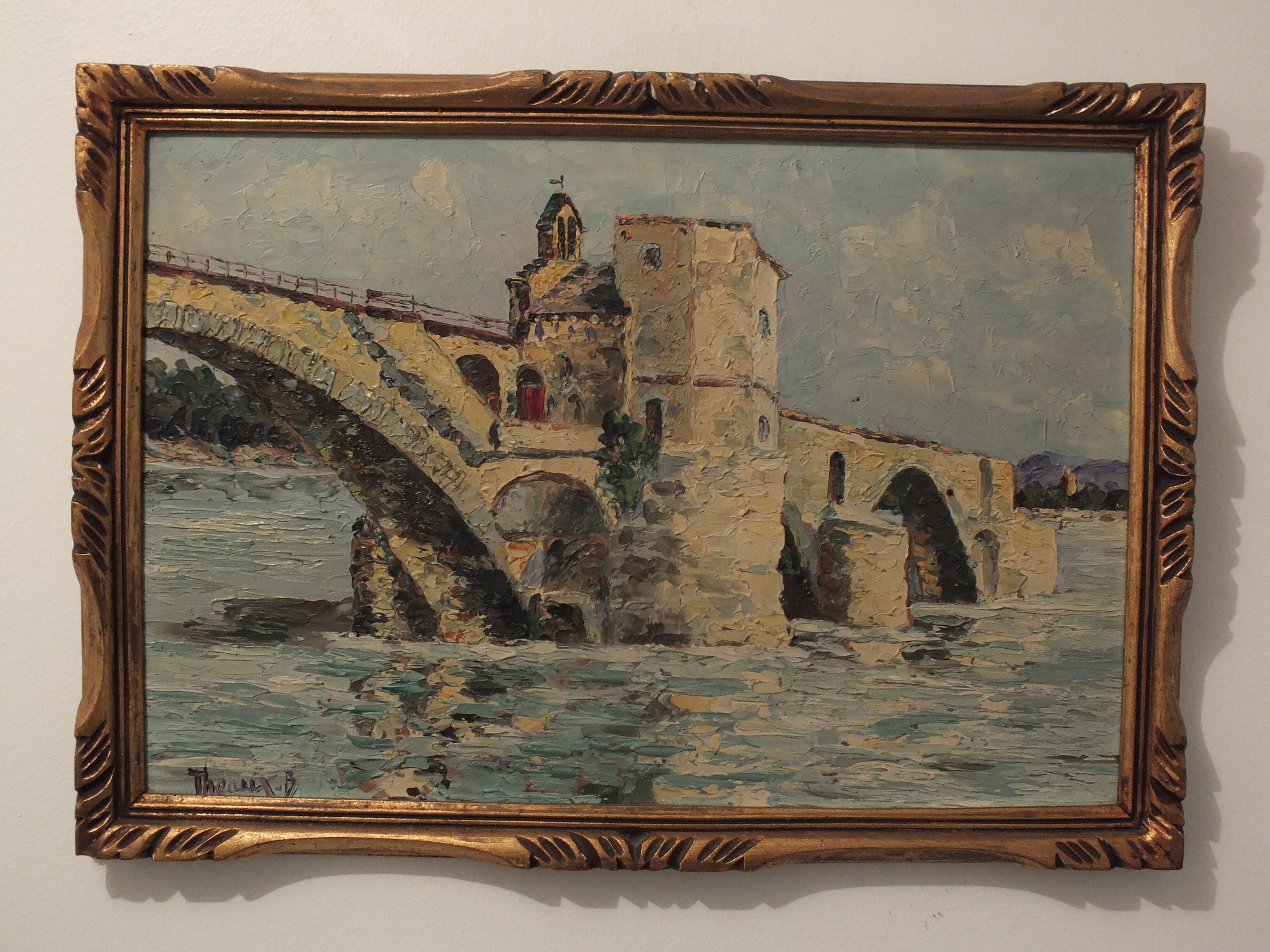 Avignon, the Saint Bénezet bridge, oil painting on panel signed B. Theaux